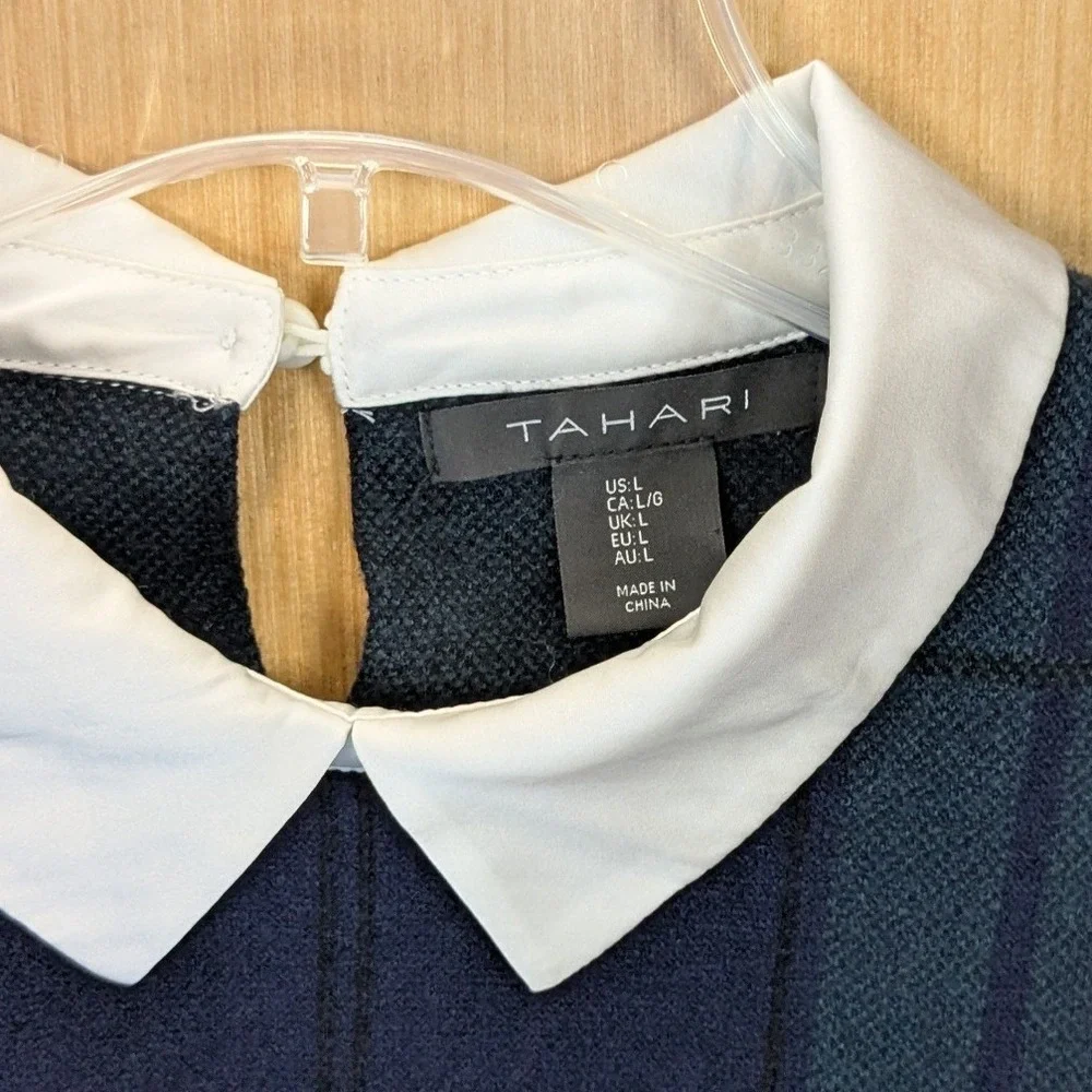 Tahari Women‎ Preppy Academia Old Money Blue Green Plaid Layered Sweater Large